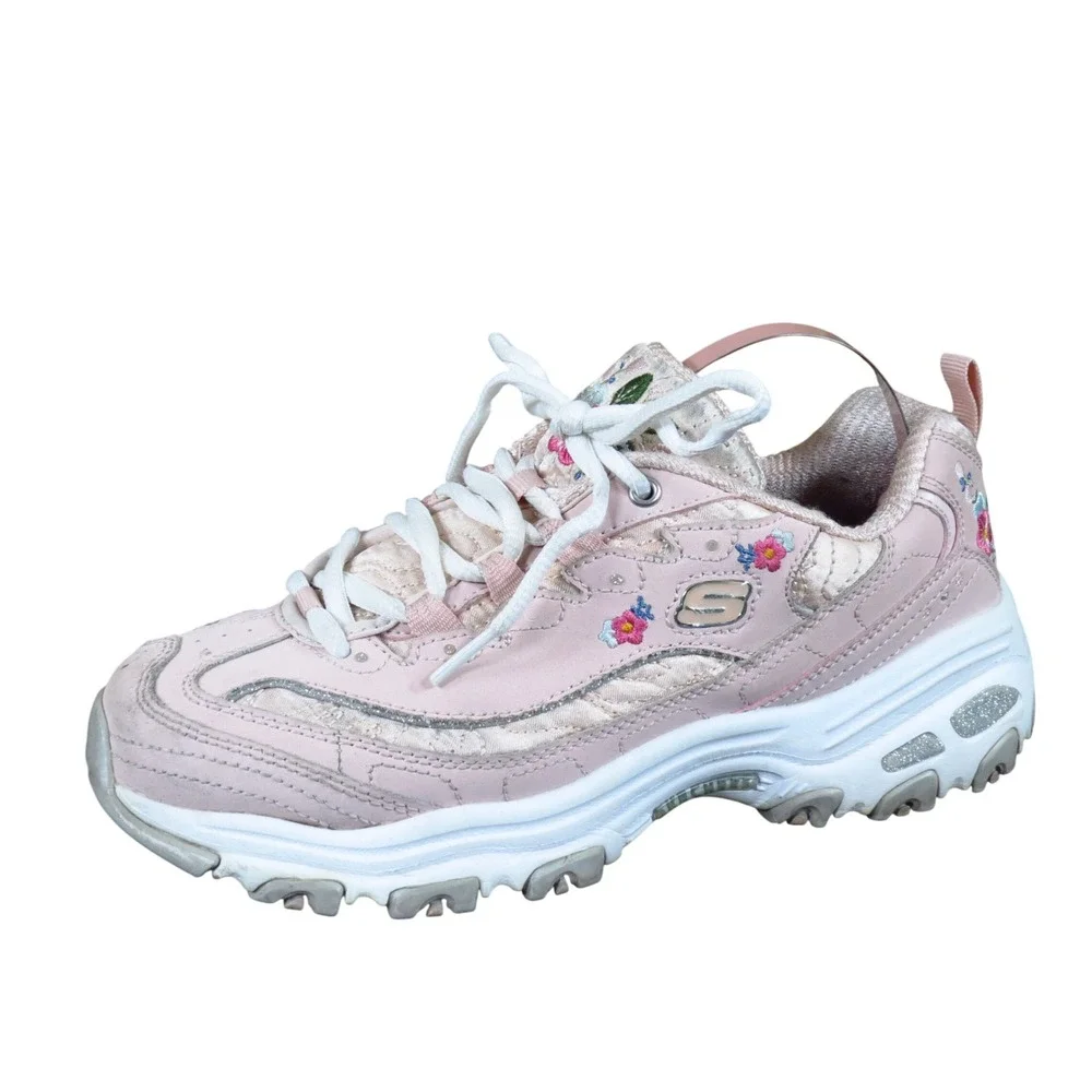 Skechers D'Lites Bright Blossoms Women Sneaker 7 Walking Pink Leather Floral